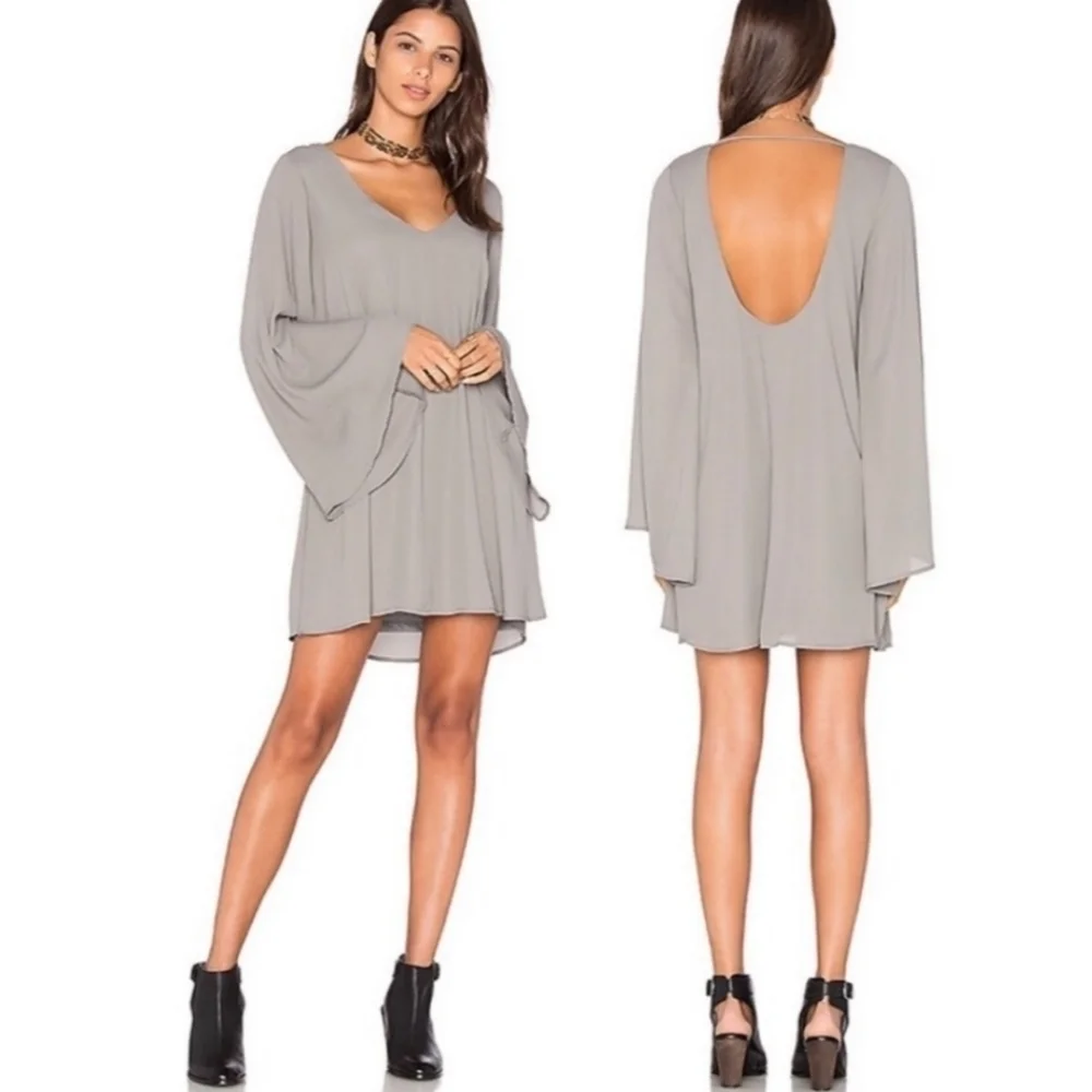 NWT Show me your Mumu Boho Vibes Bell Sleeve Mini Dress In Grey  XS